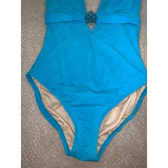Magic Suit Blue Hlater Neck Rhinestone One Piece Swimsuit Size 12 - Picture 5 of 8